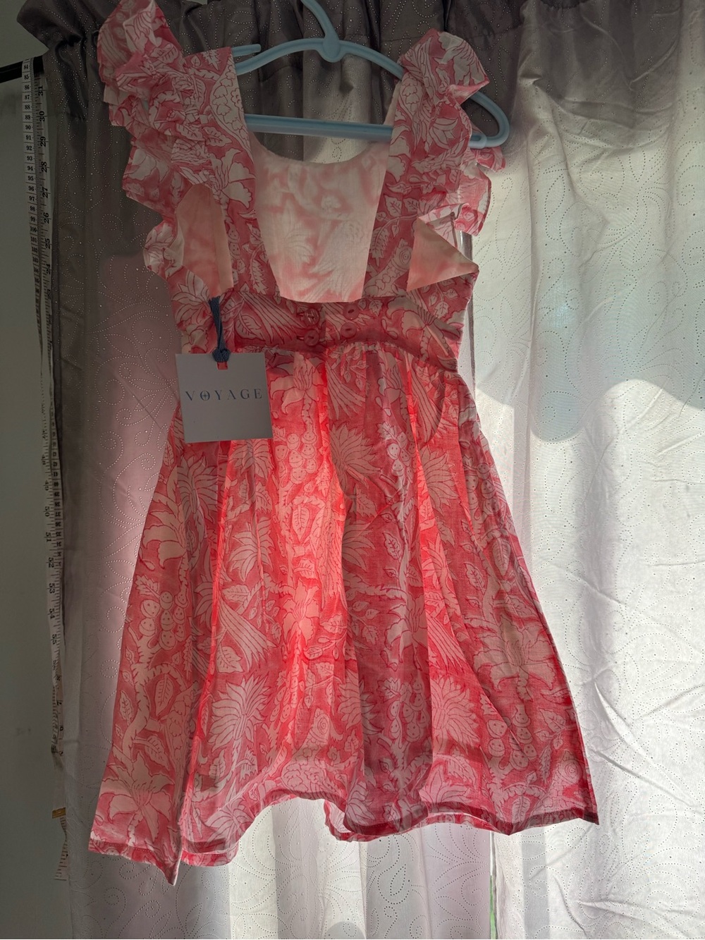 Girls' Coral-Patterned Ruffle Dress - Picture 3 of 5